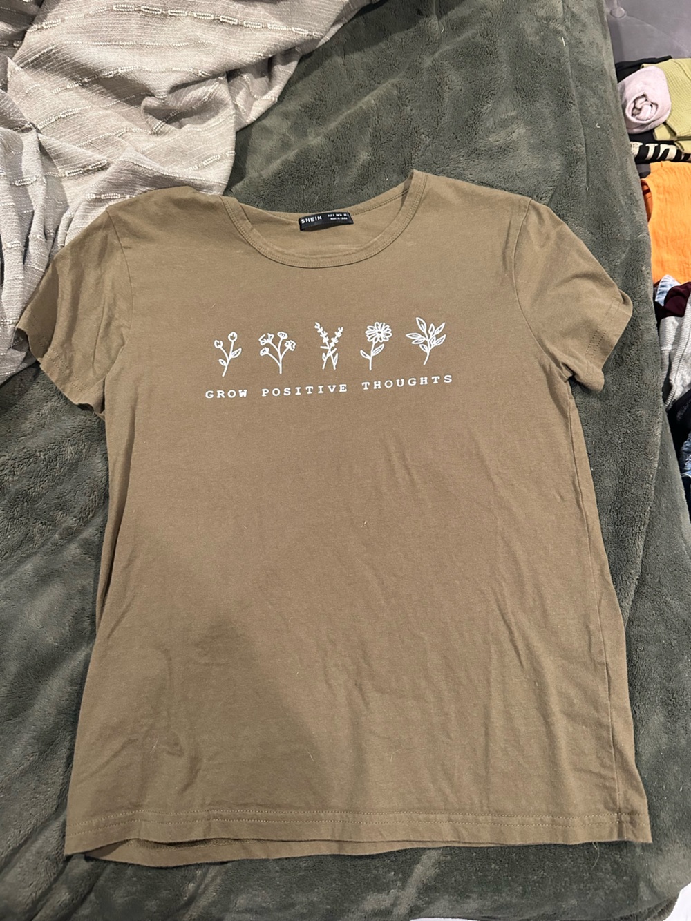Grow Positive Thoughts Olive Green Graphic Tee